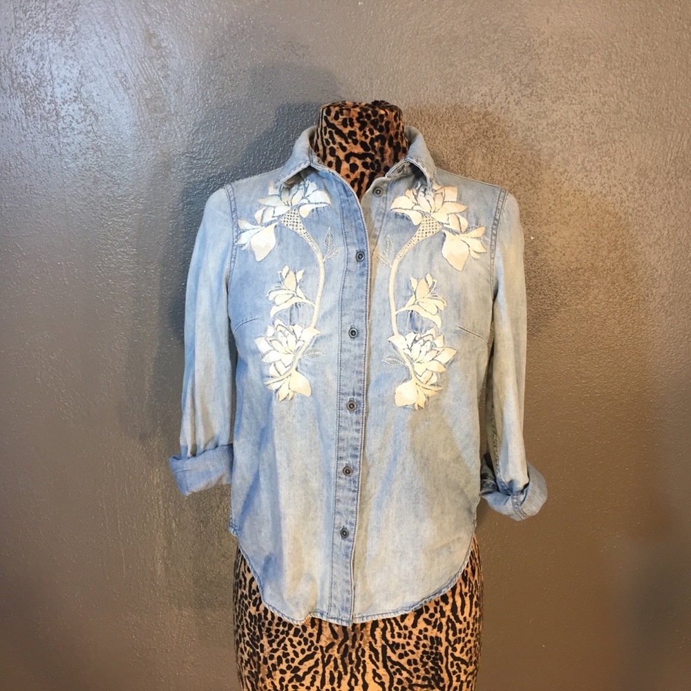 Free People You Are Mine Denim Western Top Size Xs